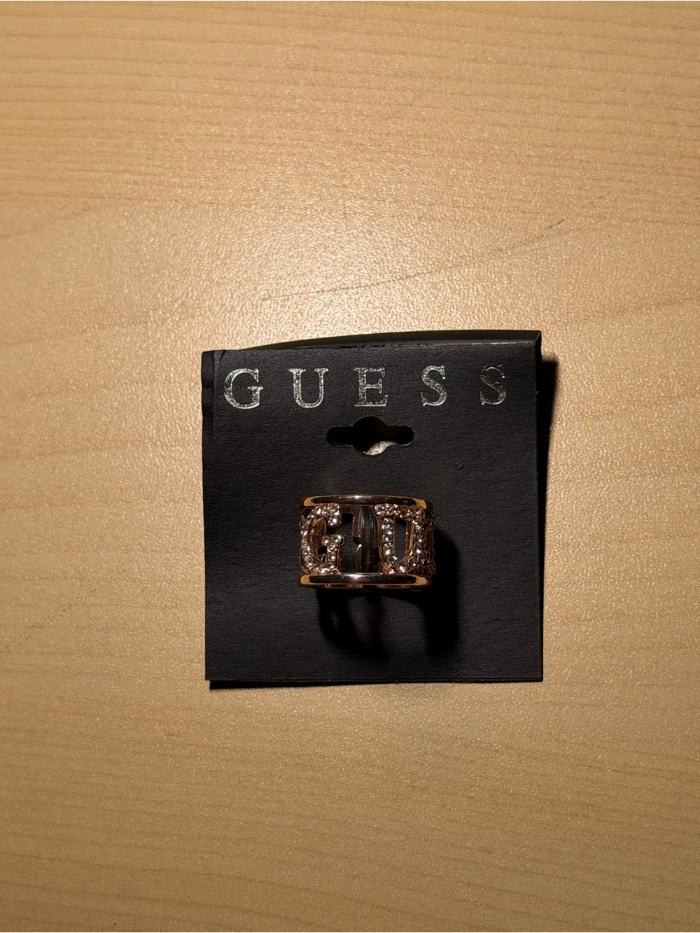 Guess Rose Gold Tone Crystal Logo Band Ring size 7 NWT